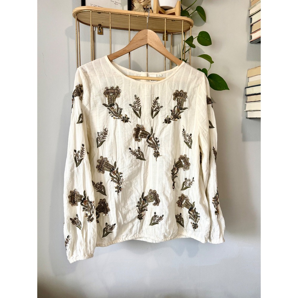 Anthropologie Seen Worn Kept Beaded Floral Blouse - Sz. Large